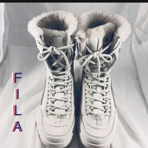 Fila Big Girls Disruptor Shearling Fold Over Winter Boots White Red Blue Size 6